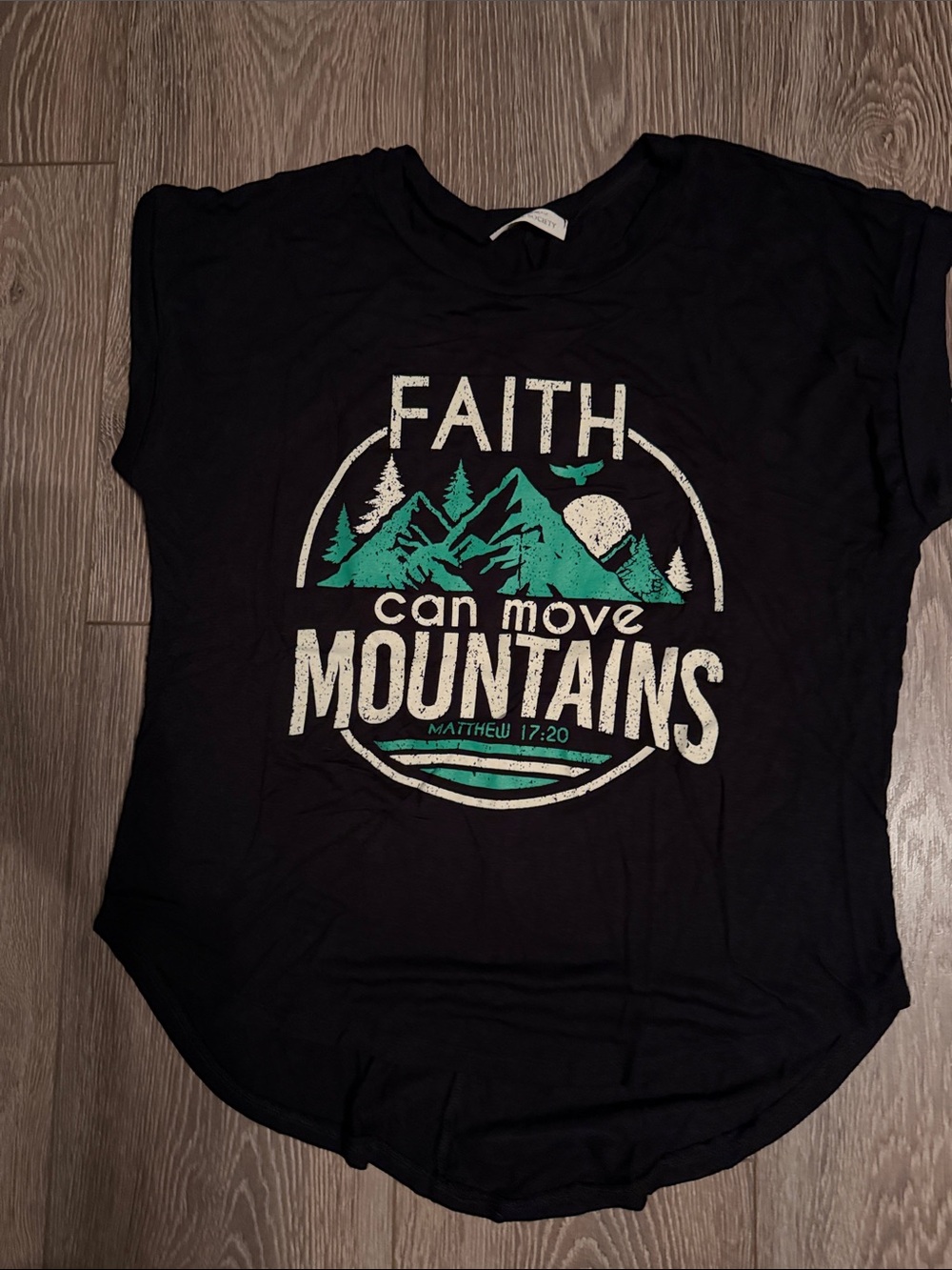 Faith Can Move Mountains Short Sleeve Tee - Black/Teal